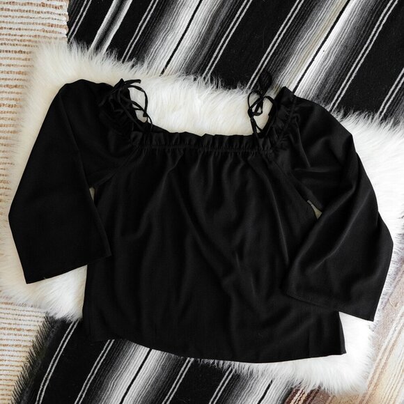 Wrangler Women’s Size Large Black Off Shoulder Peasant Top Long Sleeve Boho - Picture 2 of 6